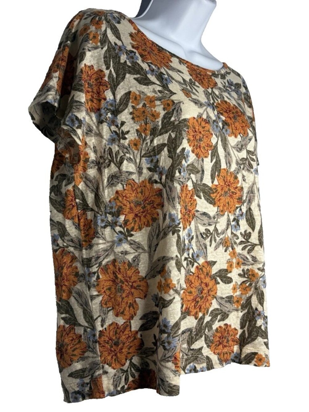 Haute Hippie Linen Blouse Top Size L Cream Orange Floral Abalone Button Back - Picture 3 of 8